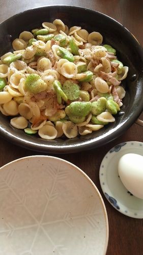 空豆とベーコンのパスタ by nekotano