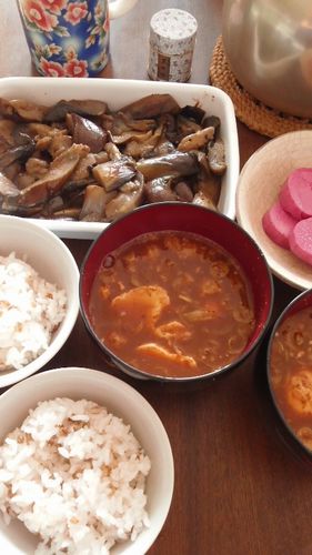 なすの田舎煮と納豆汁 by nekotano
